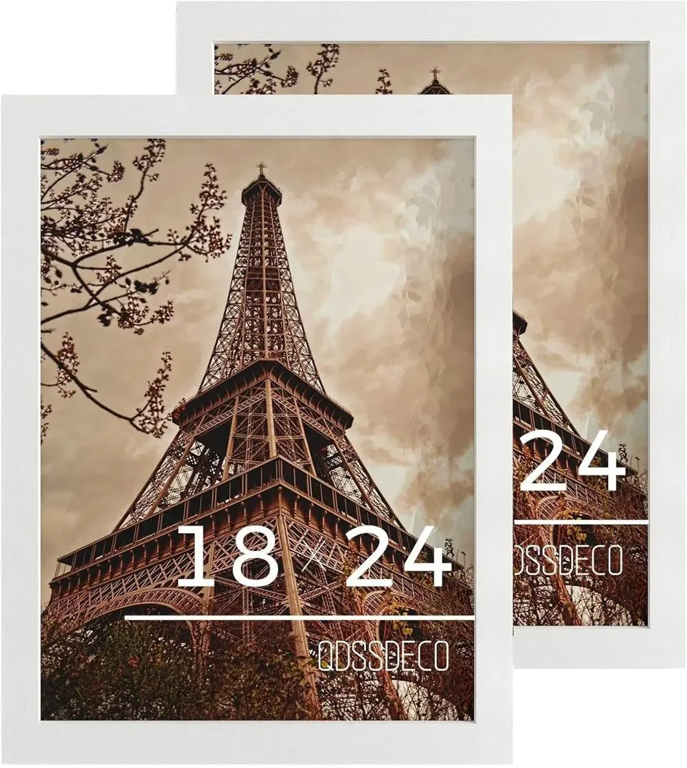 2PK White Wood 18x24 Picture Frame Plexiglass Wall Mount Photo Poster Display